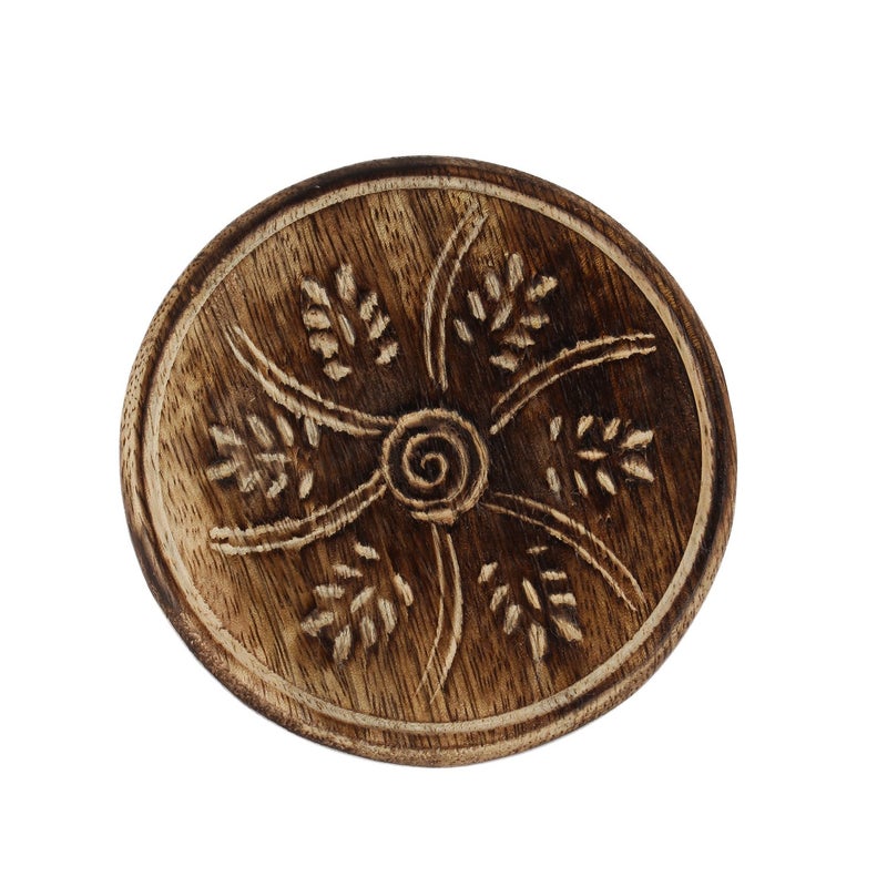 GoCraft Wooden Coasters Set of 6 | Handmade Drink Coasters with Lotus Shaped Holder in Rustic Wood Design Carving - Image 2